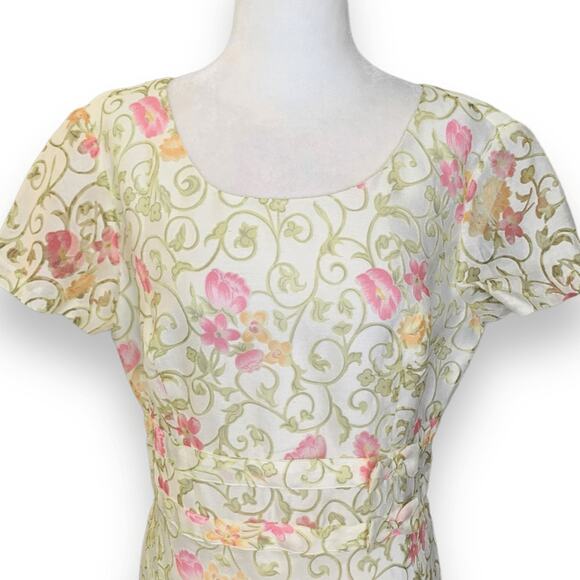 Vintage 90s Lennie New York Floral Gown Brocade Dress Bow Detail Column Maxi - Picture 6 of 12